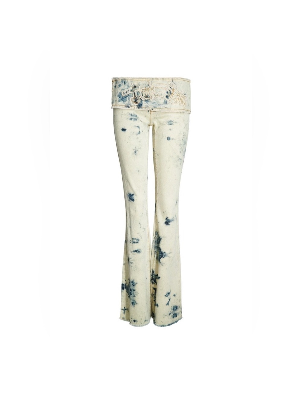 Iamgia low waist y2k pant Tie-Dye Fold-Over Waist Flare Pants - Cream/Blue